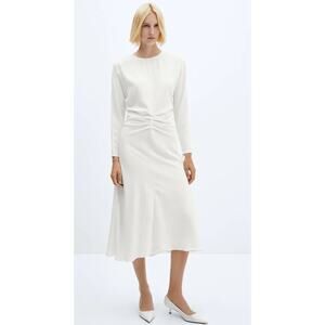 Mango Ruched Detail Dress in Ecru. Size 4. NWOT.